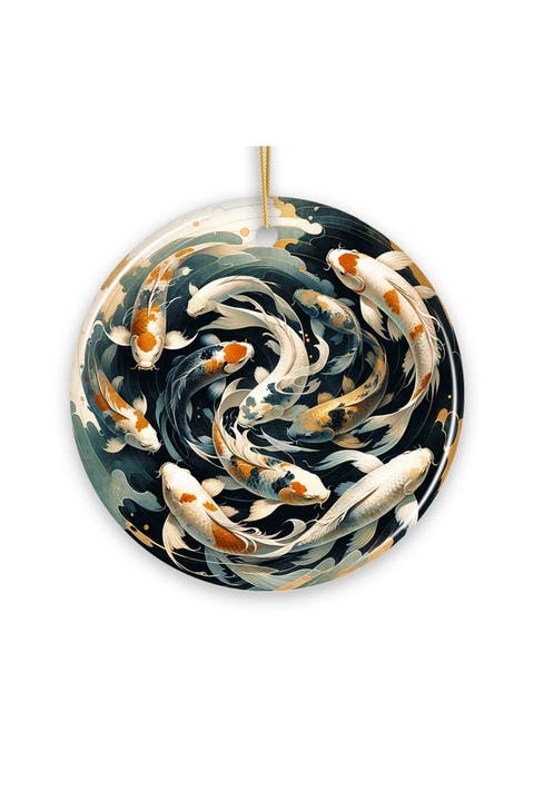 Swirling Koi Pond Painted Ceramic Ornament