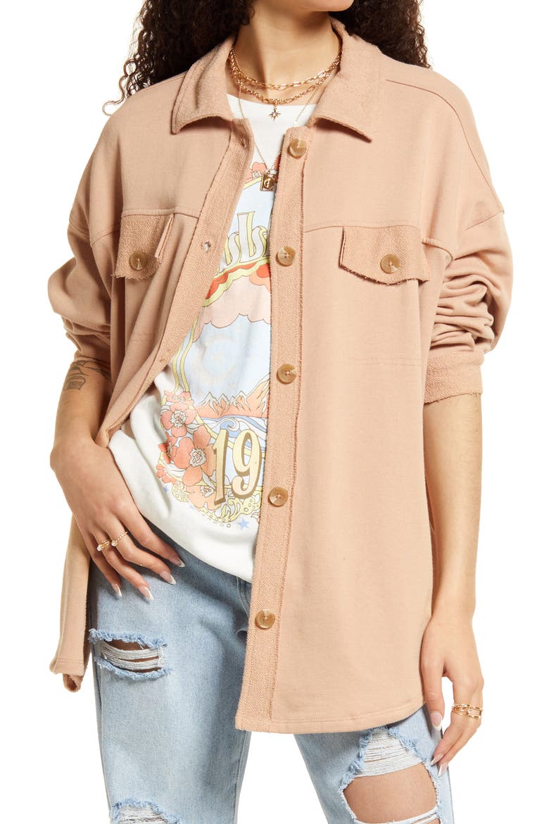 Oversize Cotton Blend Shirt Jacket, Main, color, TAN NOUGAT
