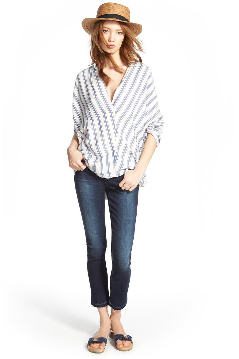 Stripe Back Button Shirt, Alternate, color, WHITE/ BLUE STRIPE