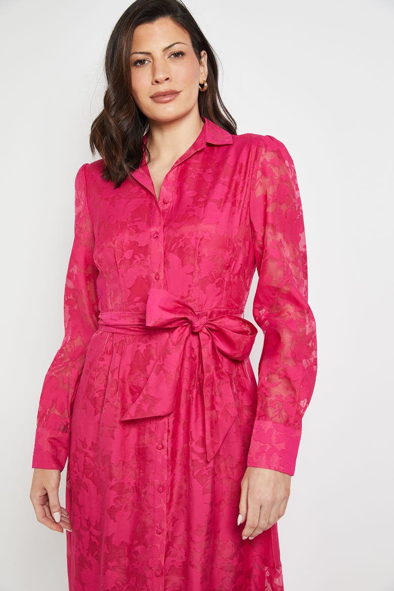 Floral Organza Belted Midi Dress, Alternate, color, Pink