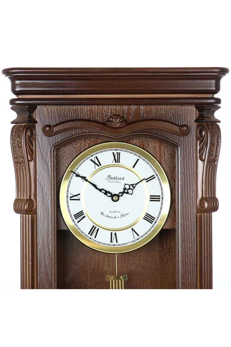 Rectangular Chiming Pendulum Wall Clock, Alternate, color, Chestnut