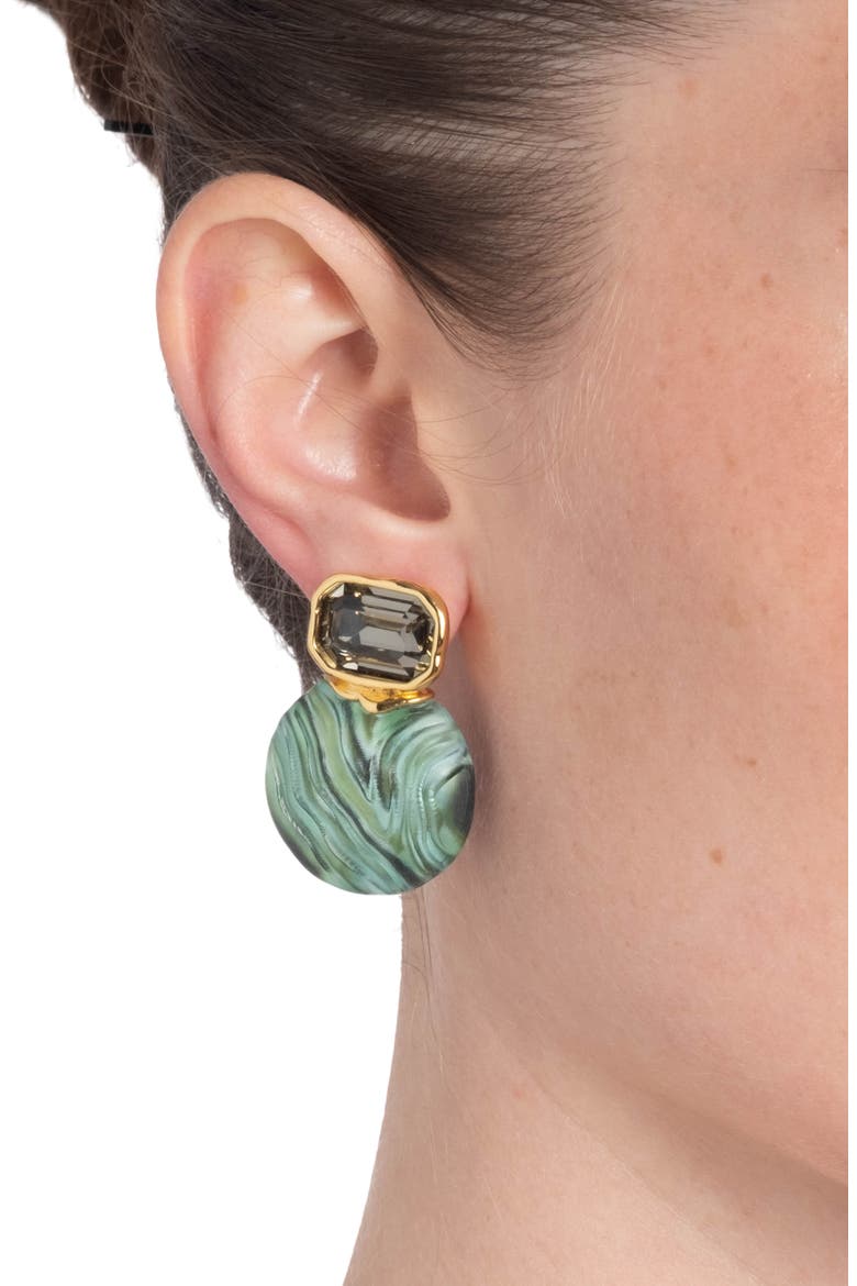 Madera Lucite® Disc Drop Earrings, Alternate, color, MALACHITE