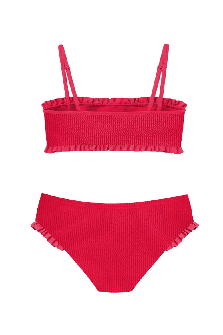 Crinkle Ruffle Bandeau Two Piece Swimsuit, Alternate, color, Red