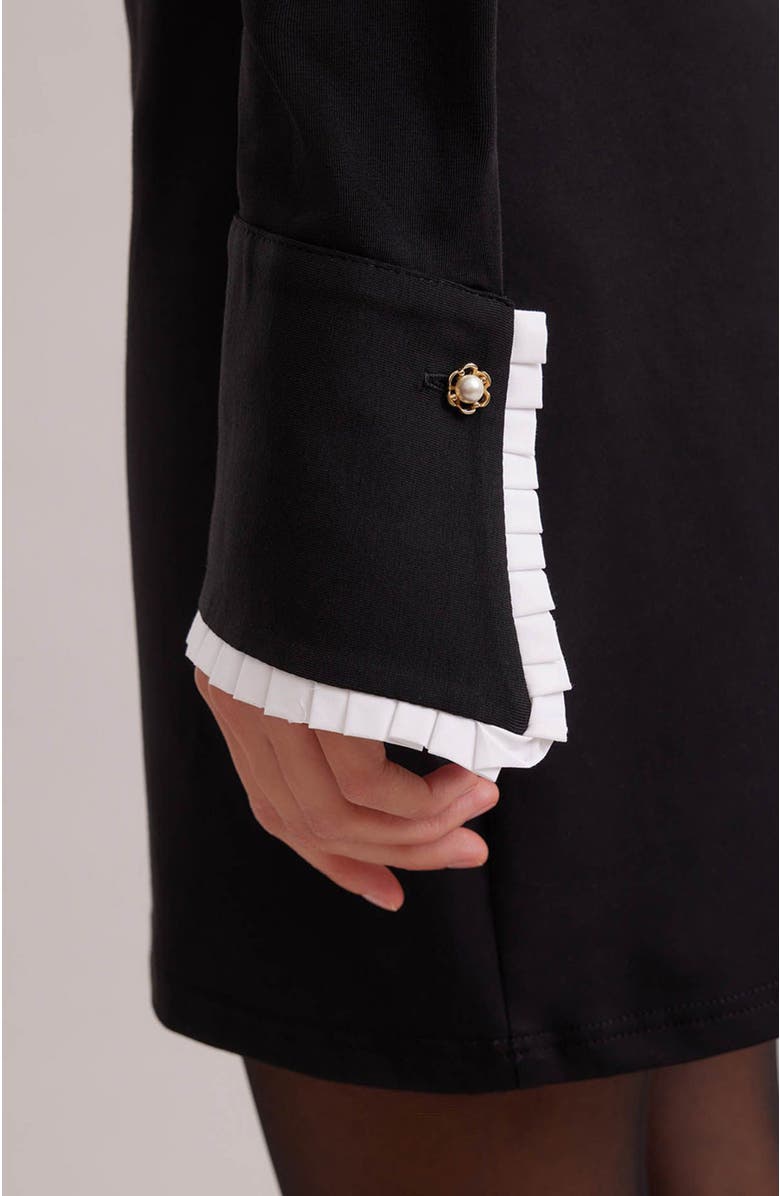 Anne Fontaine Women's Dress Estampe Black Long Sleeve Dress Featuring Classic Collar And Half-Placket With Pleated Trims, Alternate, color, Black