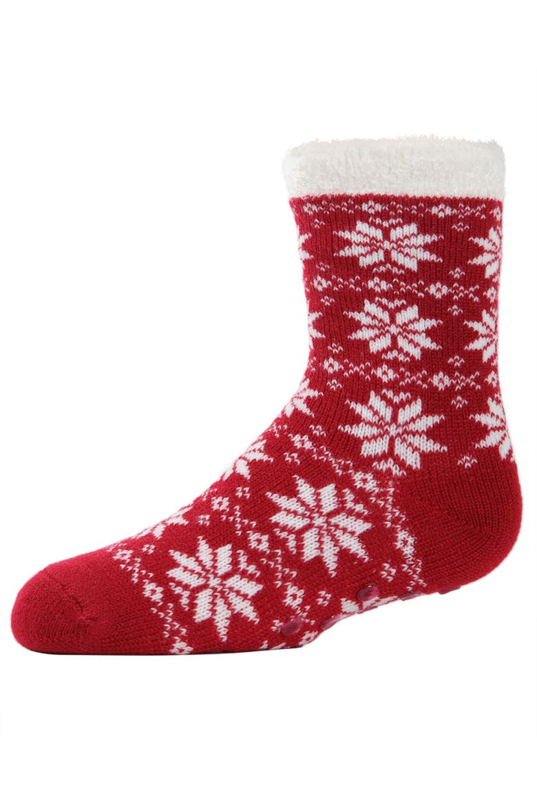 Snowflake Plush-Lined Cozy Socks, Main, color, Tango Red
