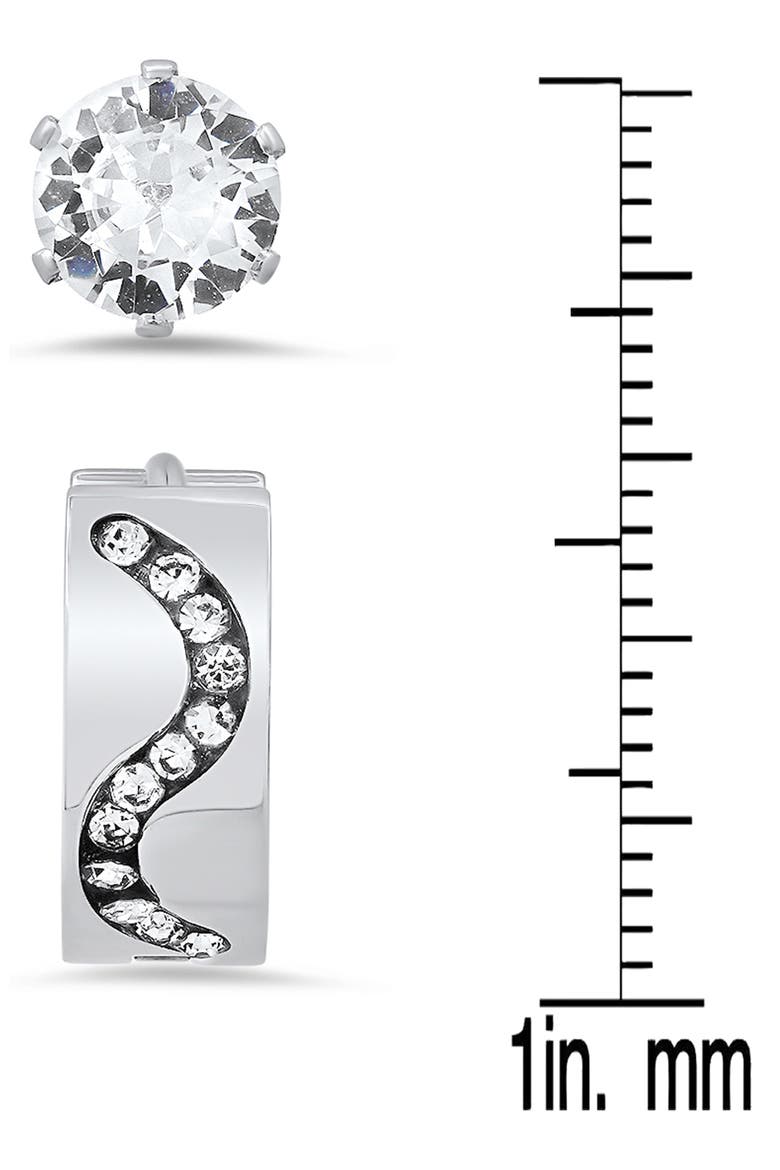 Set of 2 Crystal Stud & Huggie Hoop Earrings, Alternate, color, SILVER