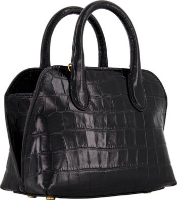 Mini Delphine Croc Embossed Leather Top Handle Bag