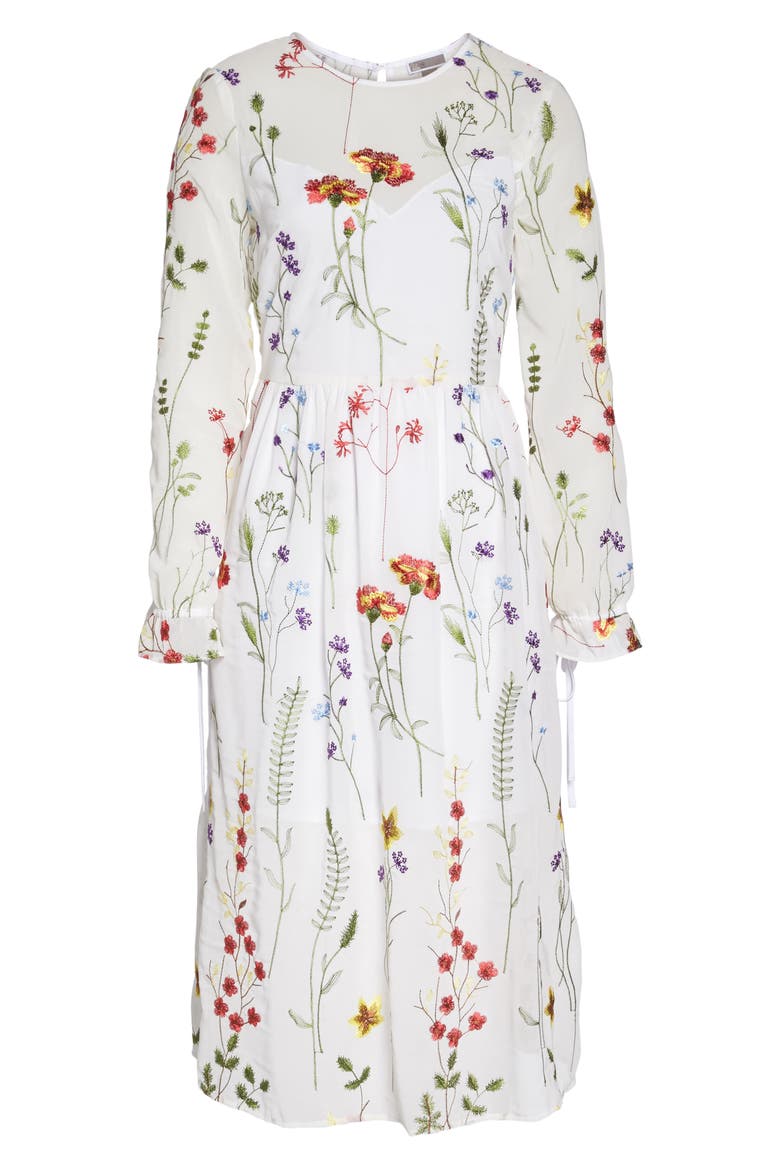 Sheer Embroidered Midi Dress, Alternate, color, WHITE EMBROIDERY FLORAL