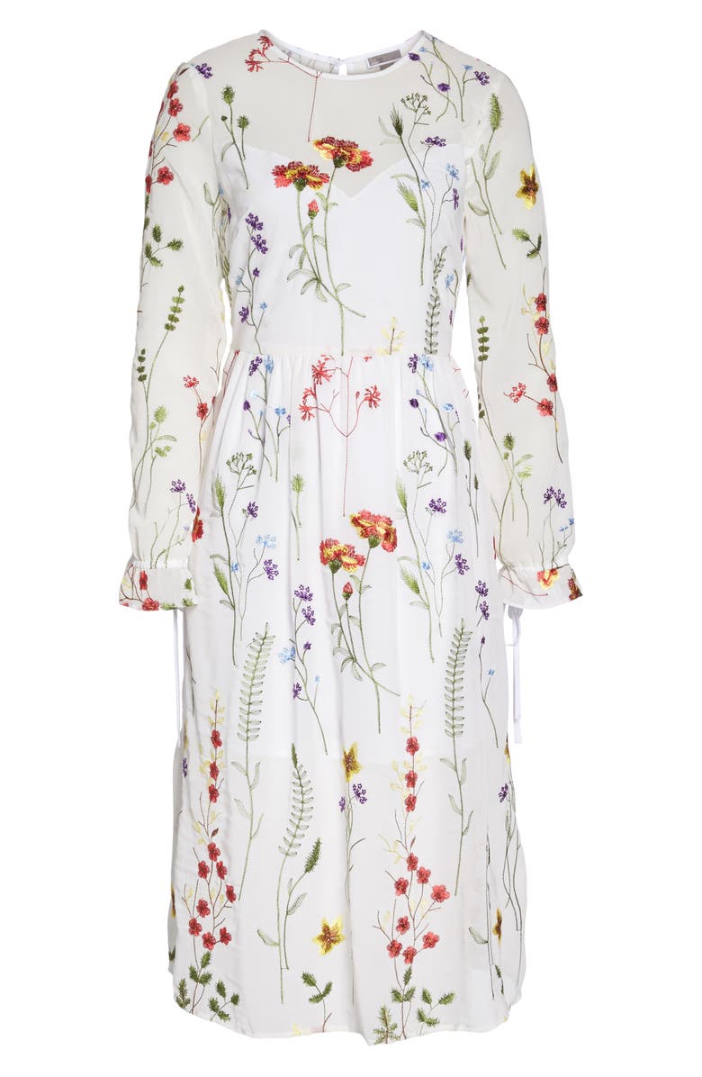 Chelsea28 Sheer Embroidered Midi Dress, Alternate, color, 