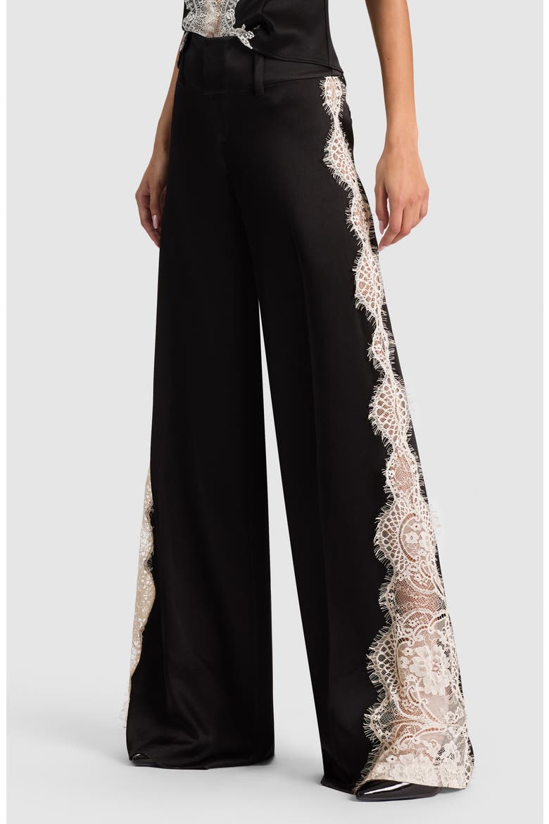 Olivia Low Rise Lace Inset Wide Leg Pants, Alternate, color, BLACK CHINO