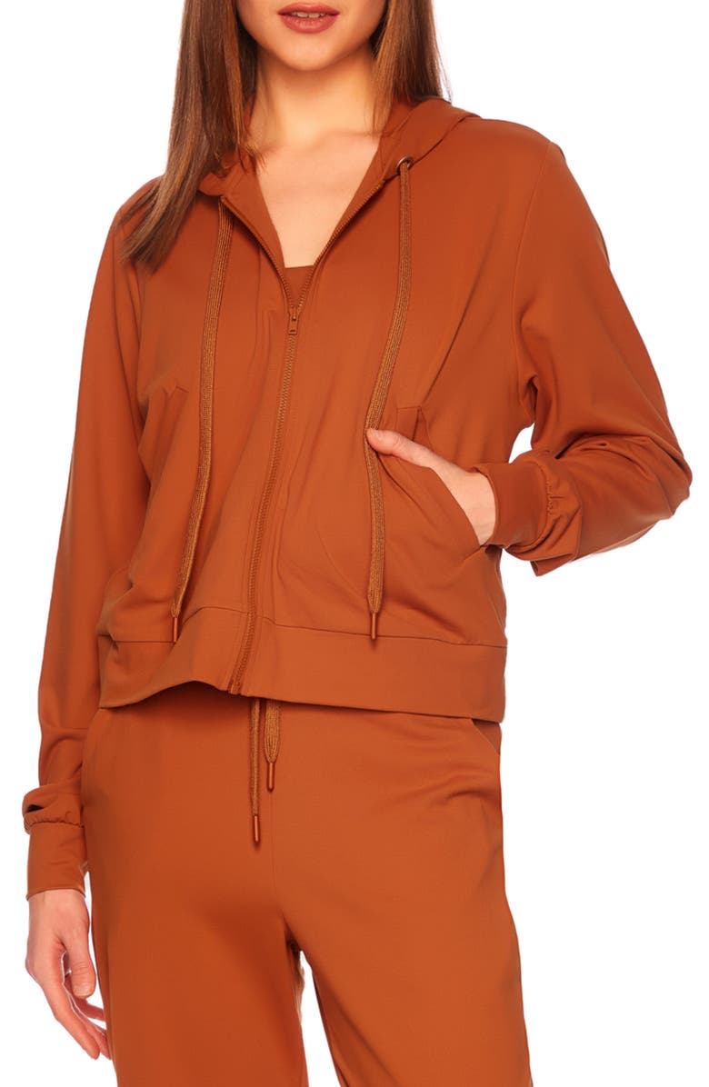 Susana Monaco Front Zip Crop Hoodie, Main, color, Umber