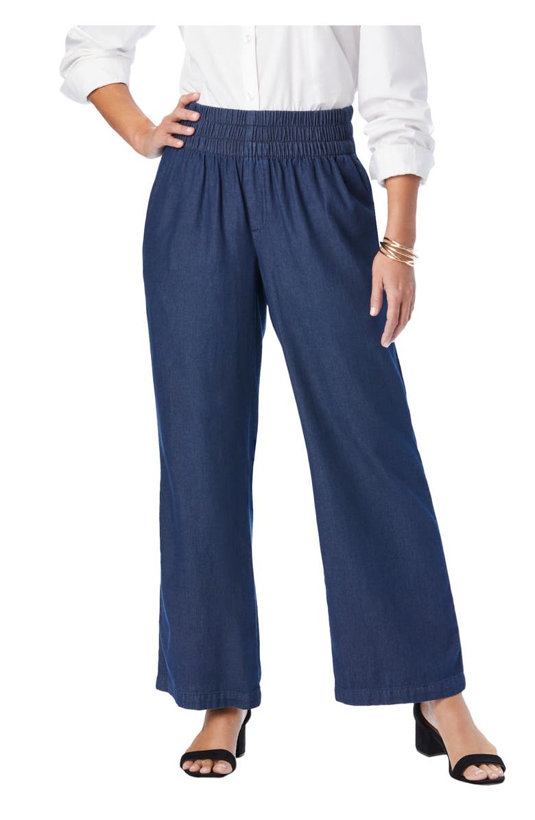 Jessica London Chambray Wide Leg Pant, Main, color, Indigo
