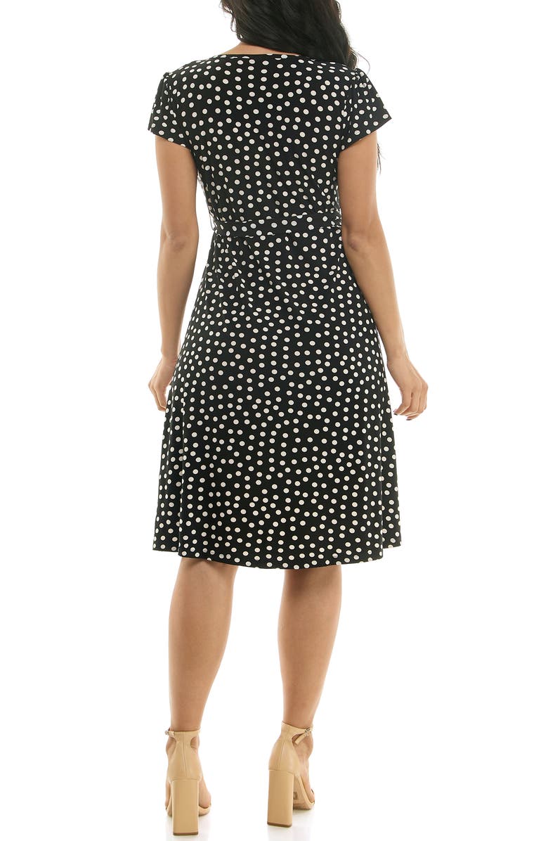 Nina Leonard Polka Dot Cap Sleeve Midi Dress, Alternate, color, Black/ Vanilla Ice