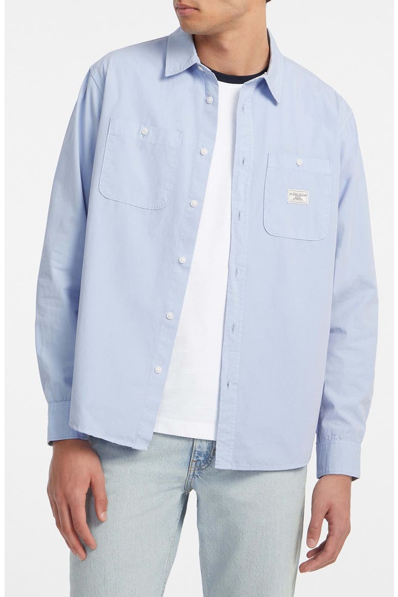 Regular Fit Patch Pockets Poplin Button-Up Shirt, Main, color, BLUE