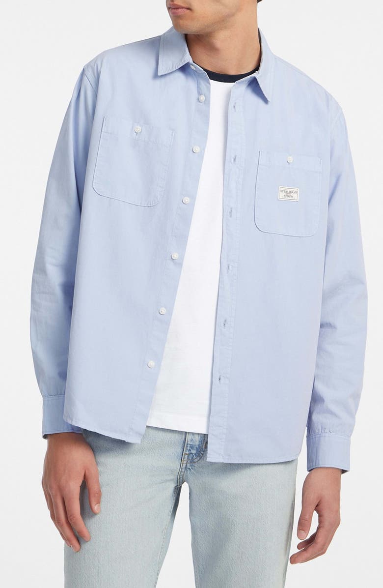 GUESS JEANS Regular Fit Patch Pockets Poplin Button-Up Shirt, Main, color, Blue