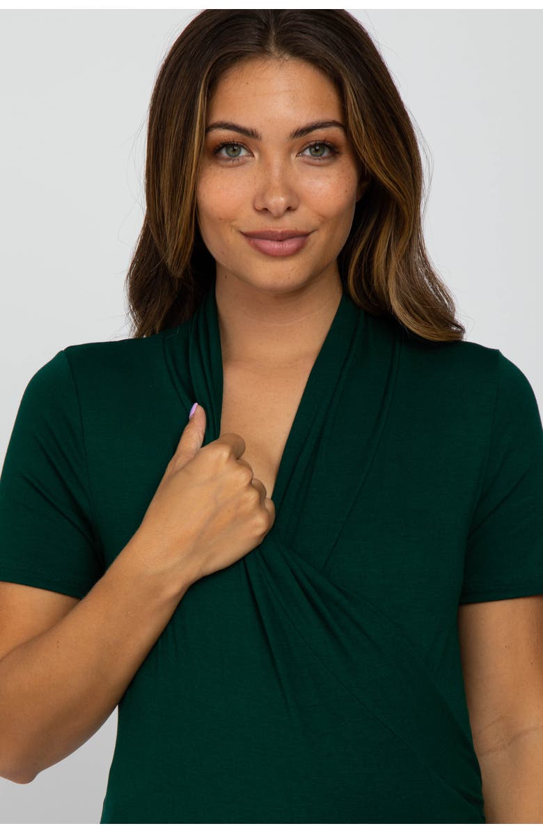 PinkBlush Solid Short Sleeve Wrap Front Nursing Top, Alternate, color, Forest Green