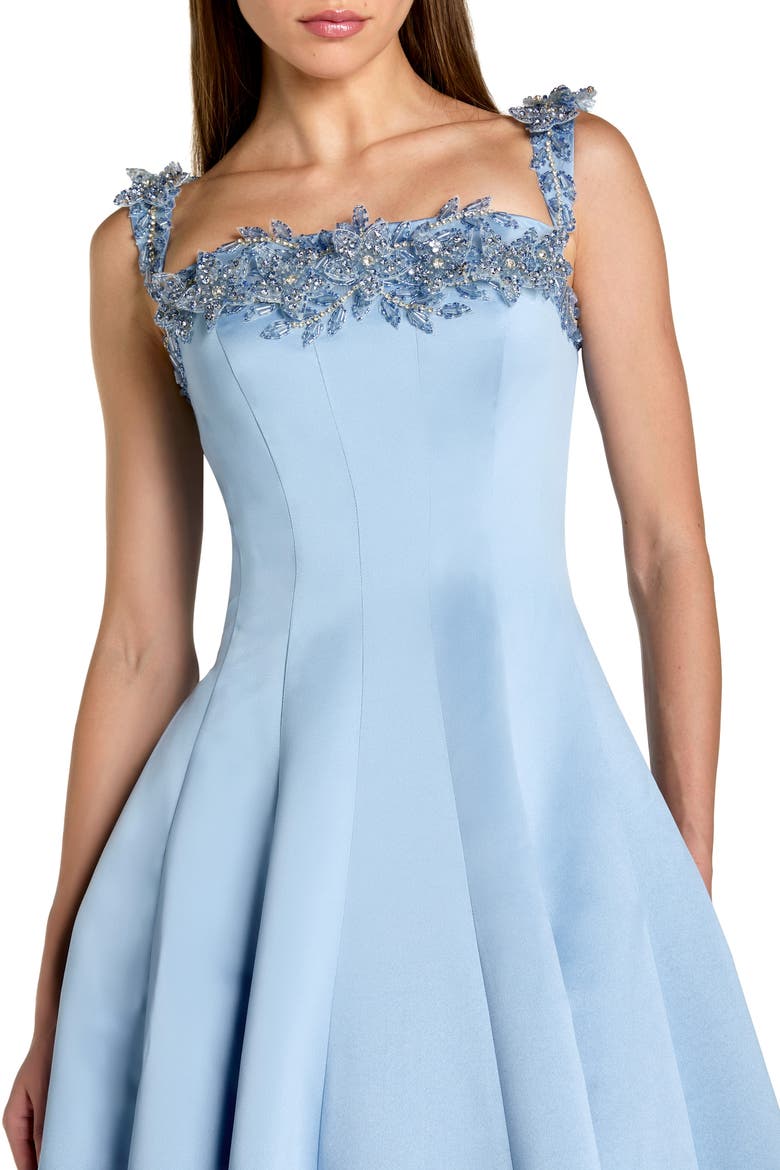 Satin Beaded Off The Shoulder Ballgown, Alternate, color, Slate Blue