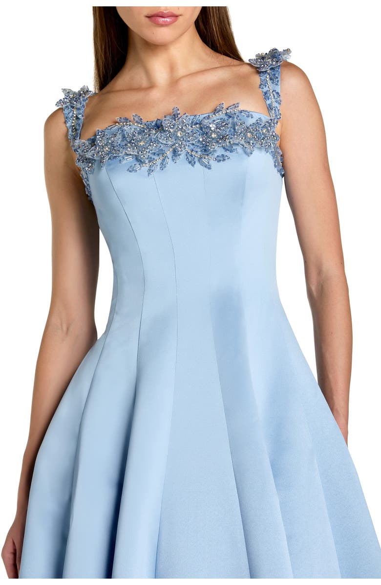 Mac Duggal Satin Beaded Off The Shoulder Ballgown, Alternate, color, Slate Blue