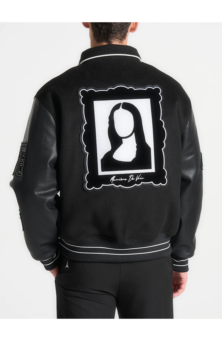 Manière De Voir Oscar Mona Lisa Wool Blend Varsity Jacket, Main, color, Black
