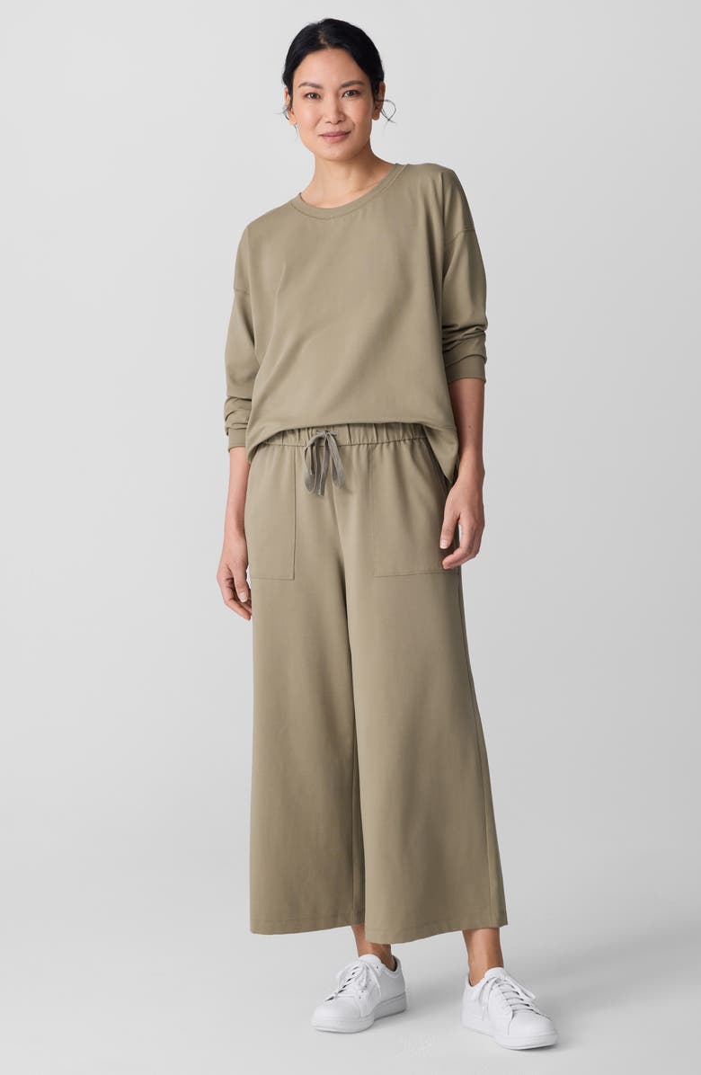 Eileen Fisher Stretch Organic Cotton Crop Wide Leg Pants, Alternate, color, Twig