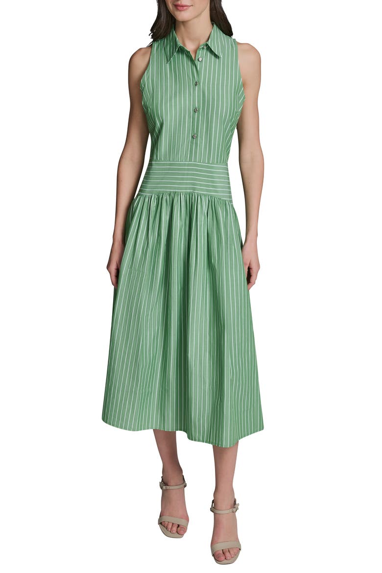 Stripe Sleeveless Cotton Blend Midi Shirtdress, Main, color, BOTANIC GREEN/ SOFT WHITE