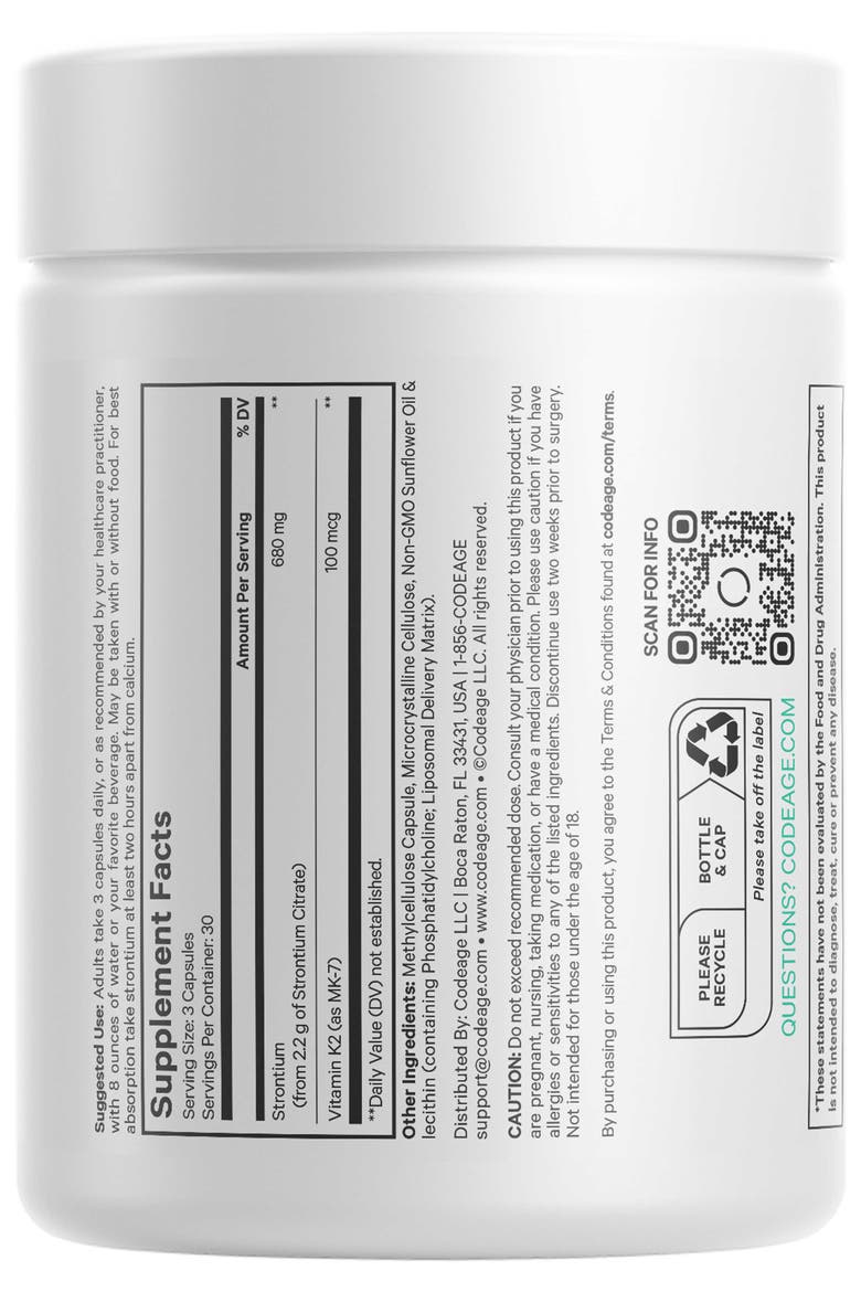 Liposomal Strontium + Vitamin K2 MK-7 Supplement, Alternate, color, White