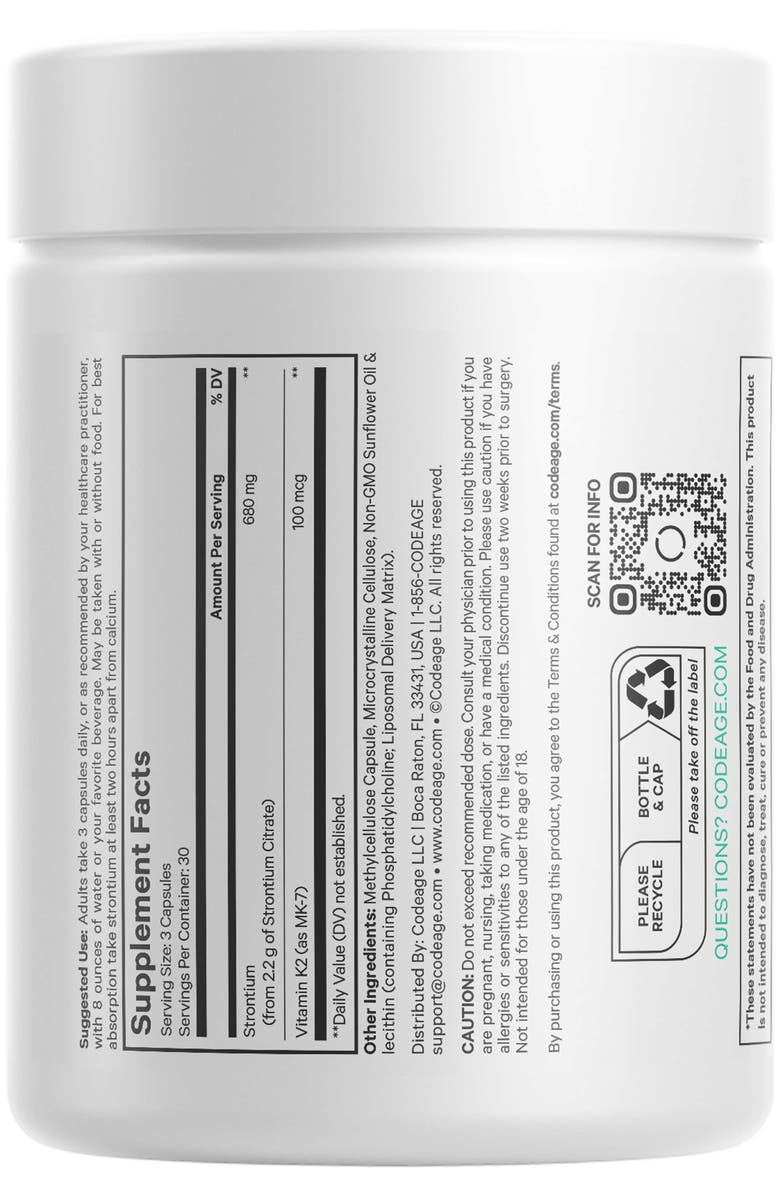 Codeage Liposomal Strontium + Vitamin K2 MK-7 Supplement, Alternate, color, White