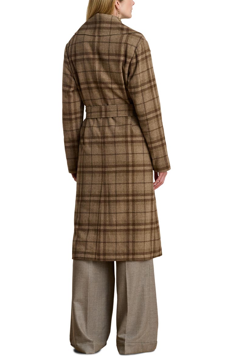 Lauren Ralph Lauren Plaid Wool Blend Twill Wrap Coat, Alternate, color, Taupe Multi
