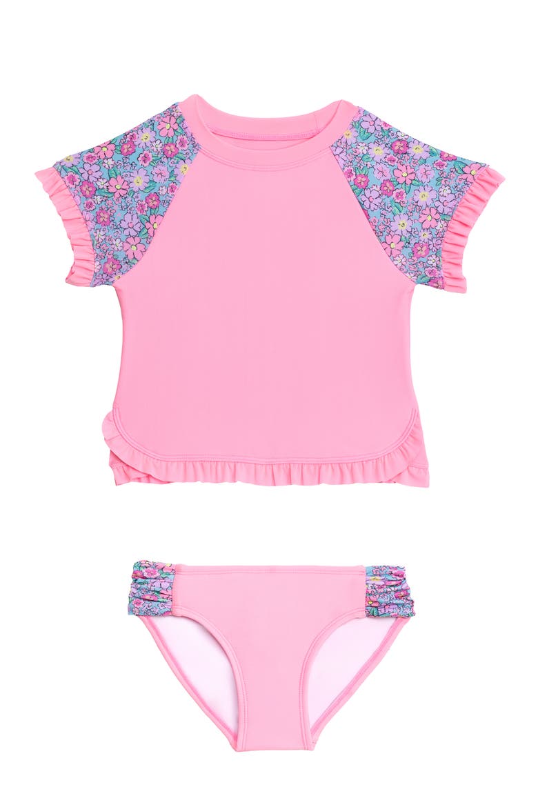 Toddlers Shortsleeve Ruffle Rashguard 2-Piece Swimwear Set, Main, color, Disty Bouquet