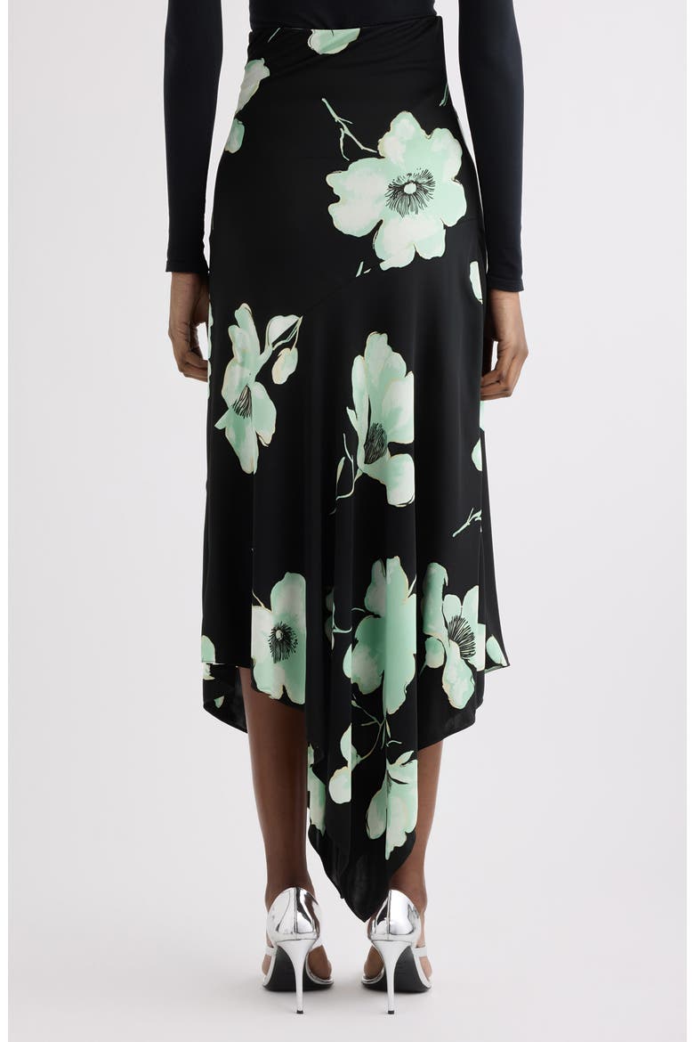 Floral High Waist Asymmetric Jersey Skirt, Alternate, color, NOIR/ AQUA