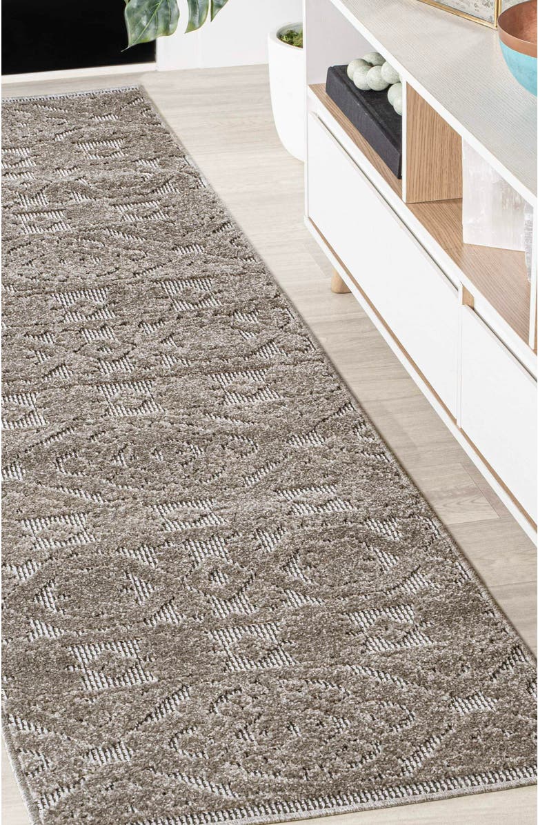 JONATHAN Y Citta High-Low Pile Mediterranean Tile Indoor/Outdoor Area Rug, Alternate, color, Dark Gray/Ivory