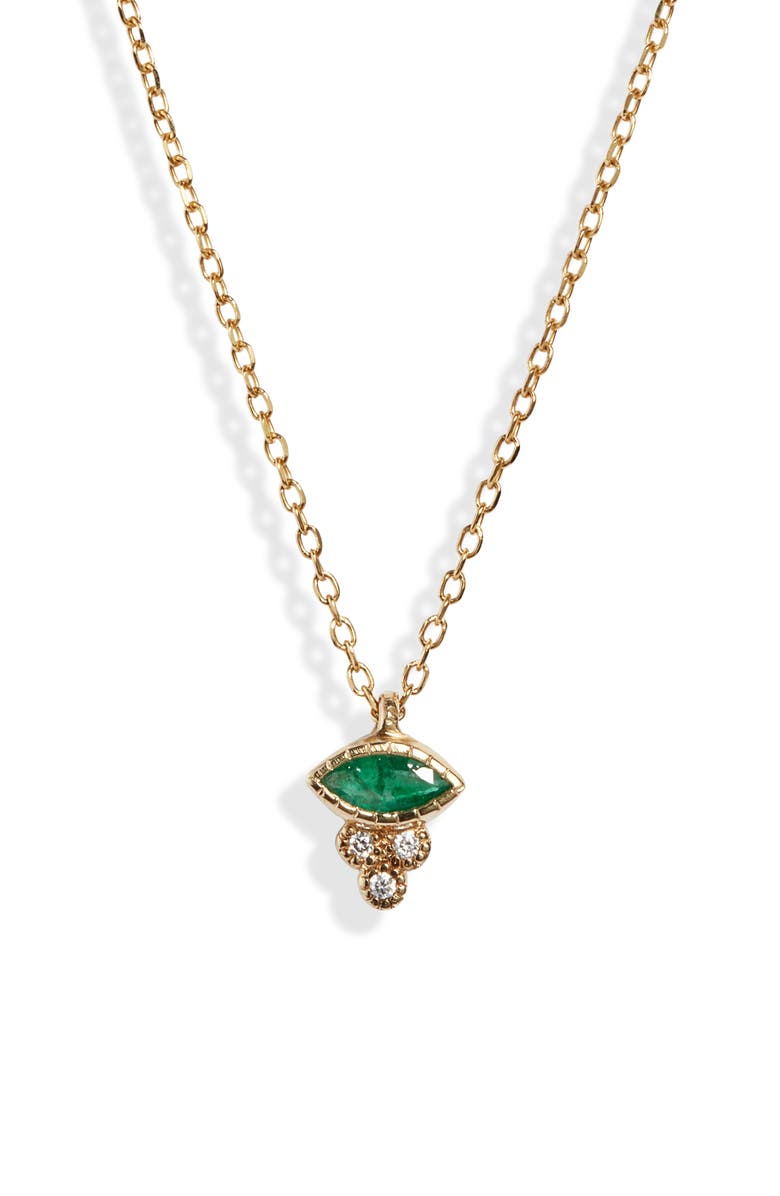 Jennie Kwon Designs Marquise Emerald Crown Necklace, Main, color, 