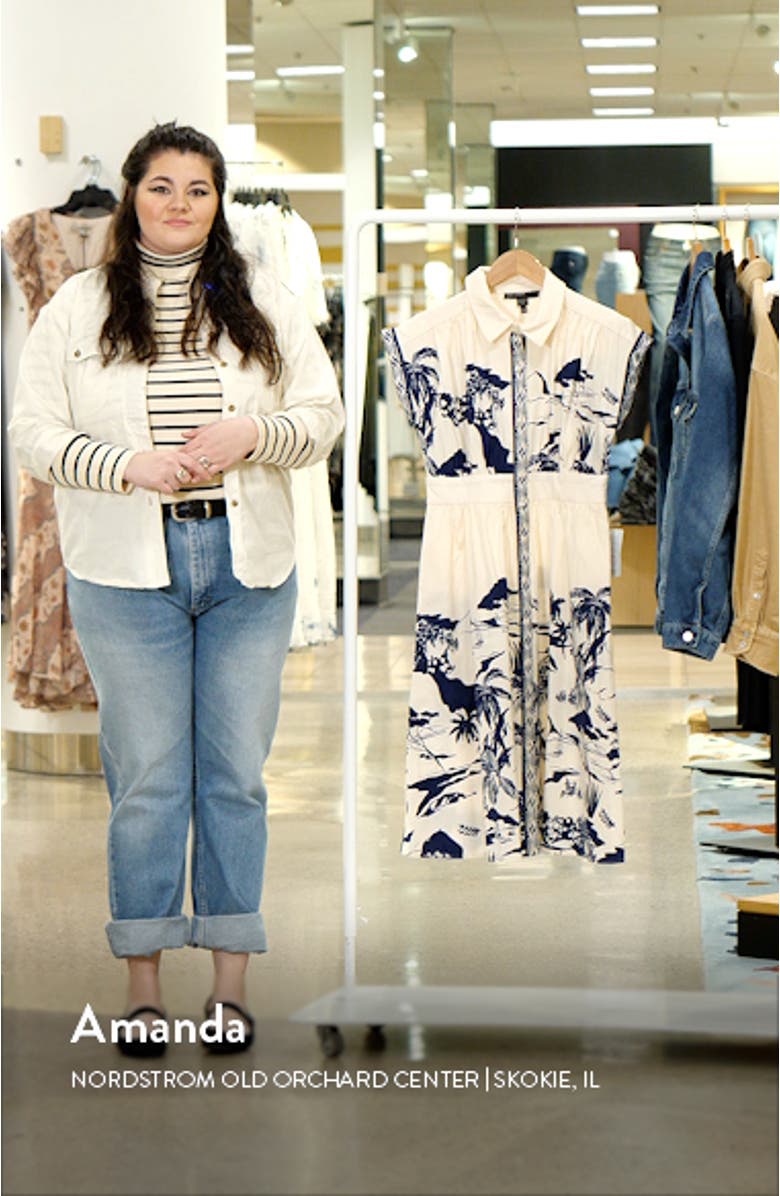 Placed Print Stretch Cotton Midi Shirtdress, sales video thumbnail