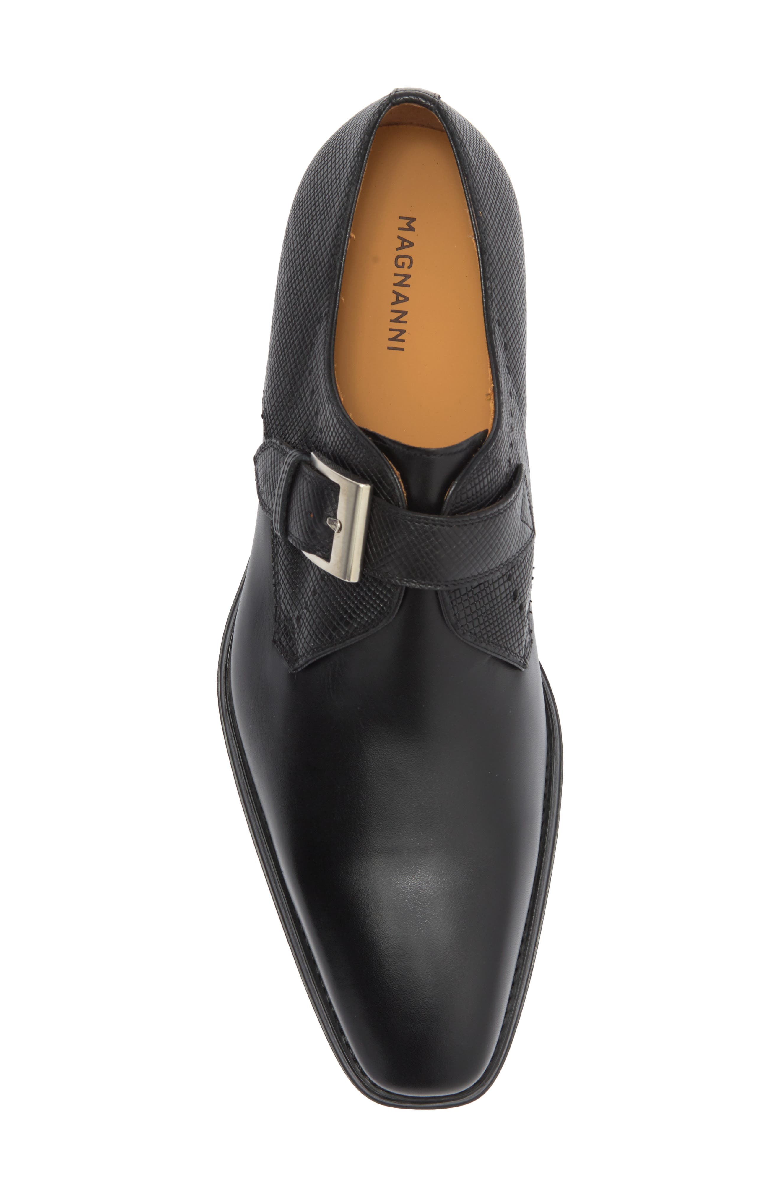 Magnanni Easton Stamp Monk Strap Shoe, Alternate, color, Black