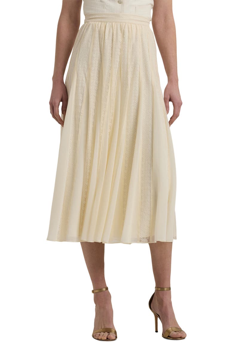 Lace & Chiffon Midi Skirt, Main, color, MASCARPONE CREAM