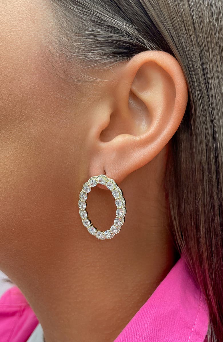 Sterling Forever Rosario CZ Front Hoop Earrings, Alternate, color, Gold