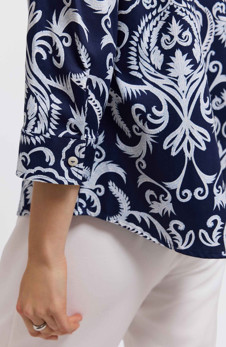 Foxcroft Hampton Damask Shirt, Alternate, color, Navy Blue/ White