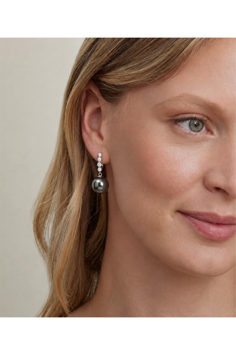 Tahitian South Sea Pearl & Diamond Belle Earrings, Alternate, color, White Gold