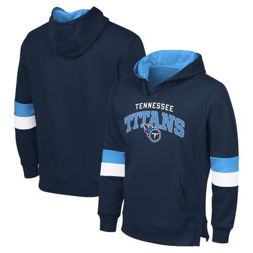 G-iii Sports By Carl Banks Navy/light Blue Tennessee Titans Adaptive Faceoff Pullover Hoodie In Blue