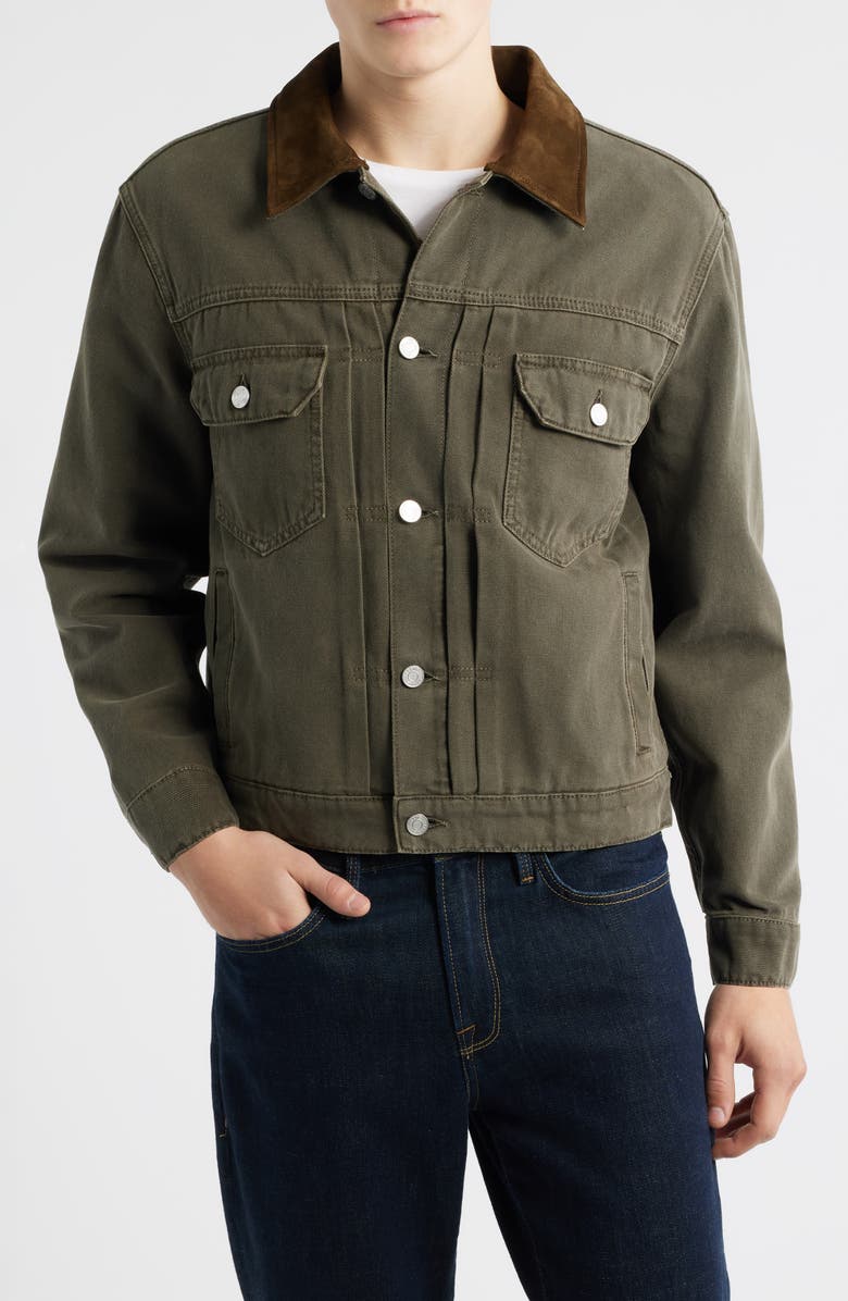 FRAME Cotton Canvas Trucker Jacket, Alternate, color, Antique Dark Olive