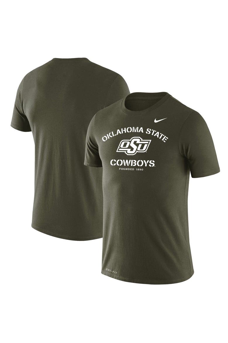Men's Nike Olive Oklahoma State Cowboys Stencil Arch Performance T-Shirt, Main, color, Olive
