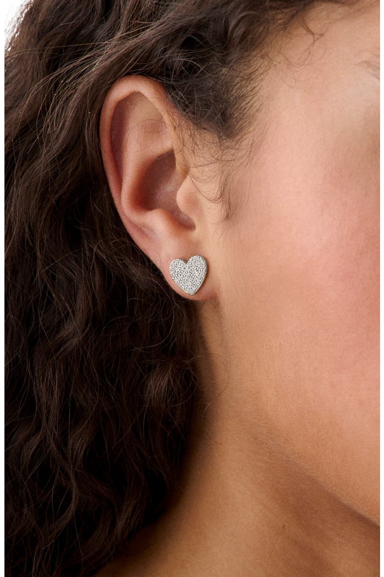 Pave Heart Stud Earrings, Alternate, color, CLEAR/ SILVER