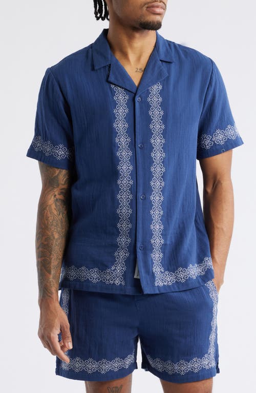 Native Youth Ernest Embroidered Gauze Camp Shirt In Navy