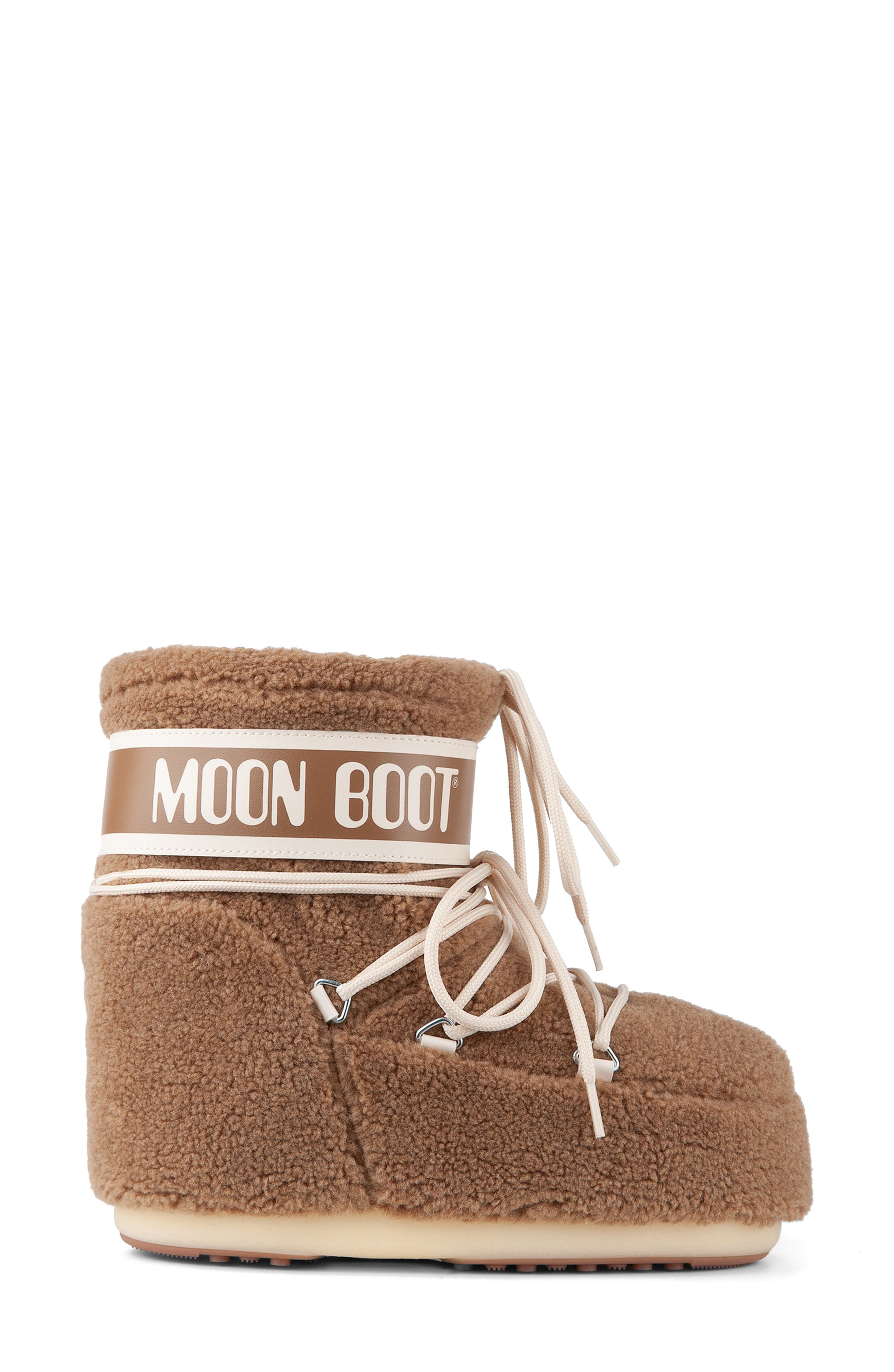 Moon Boot&lt;sup&gt;®&lt;/sup&gt; Icon High Pile Fleece Low Boot, Main, color, Camel