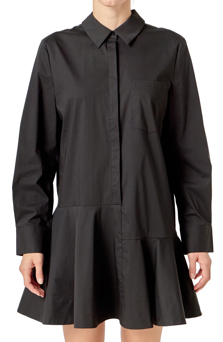 English Factory Long Sleeve Shirtdress, Alternate, color, Black