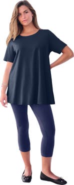 Roaman's Plus Size Ultimate Cotton Crewneck Short Sleeve Swing Tee