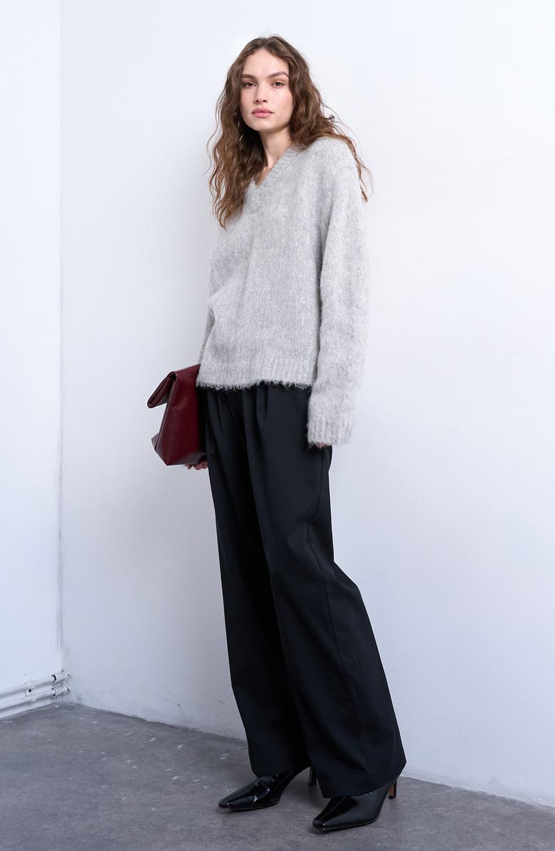 Topshop Fluffy V-Neck Wool & Alpaca Blend Sweater, Alternate, color, Light Grey