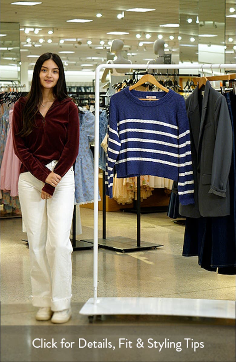 Sea Breeze Placed Stripe Cotton Crewneck Sweater, sales video thumbnail