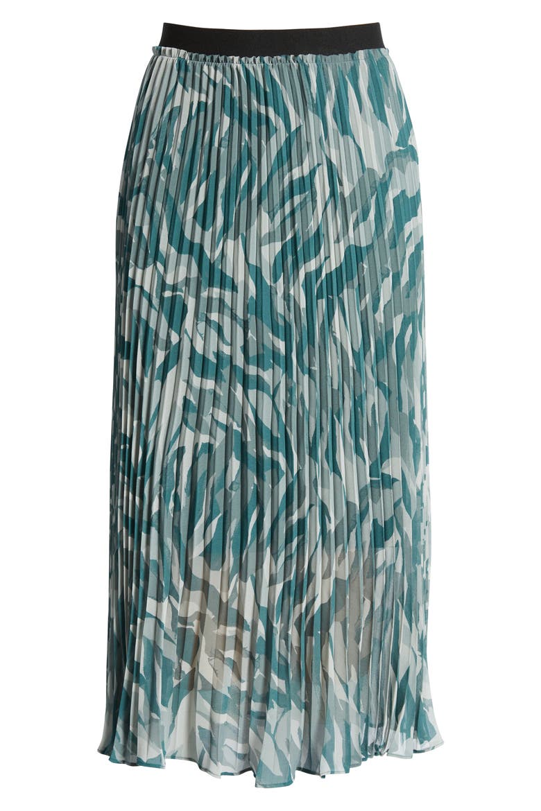 Pleated Midi Skirt, Alternate, color, GREEN CAMO CREATE PRINT