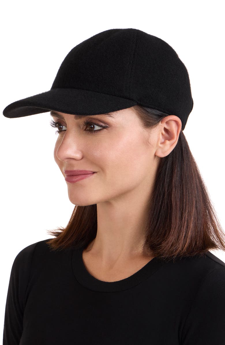 Amicale Wool & Cashmere Faux Shearling Lined Knit Baseball Cap, Alternate, color, Black